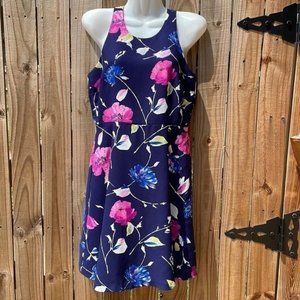 𝅺BANANA republic floral fit and flare navy blue dress size 4p